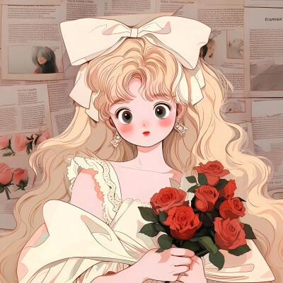 捧花旧漫女生头像图片，尽显清新甜美风范