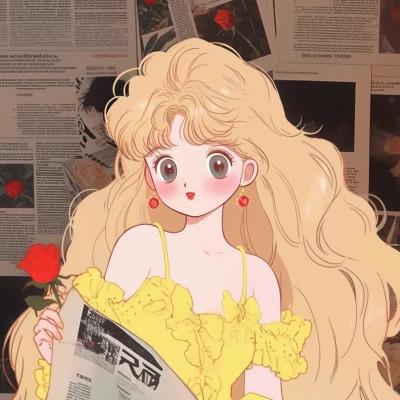 捧花旧漫女生头像图片，尽显清新甜美风范