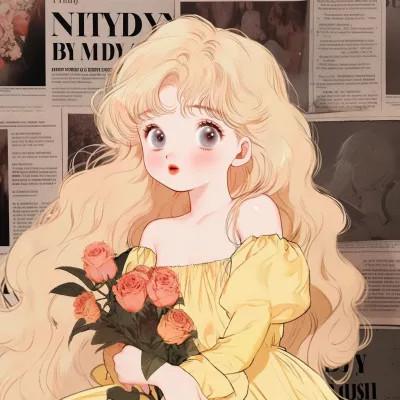 捧花旧漫女生头像图片，尽显清新甜美风范