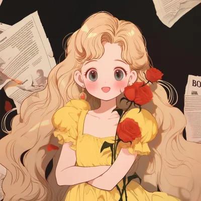 捧花旧漫女生头像图片，尽显清新甜美风范