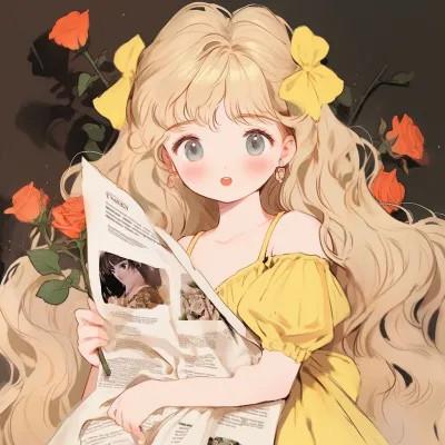 捧花旧漫女生头像图片，尽显清新甜美风范