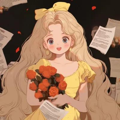 捧花旧漫女生头像图片，尽显清新甜美风范