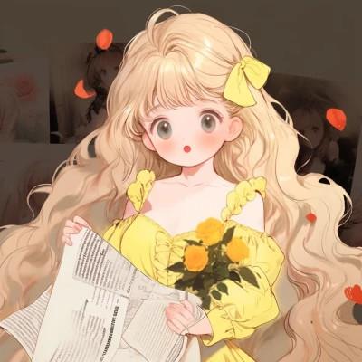 捧花旧漫女生头像图片，尽显清新甜美风范