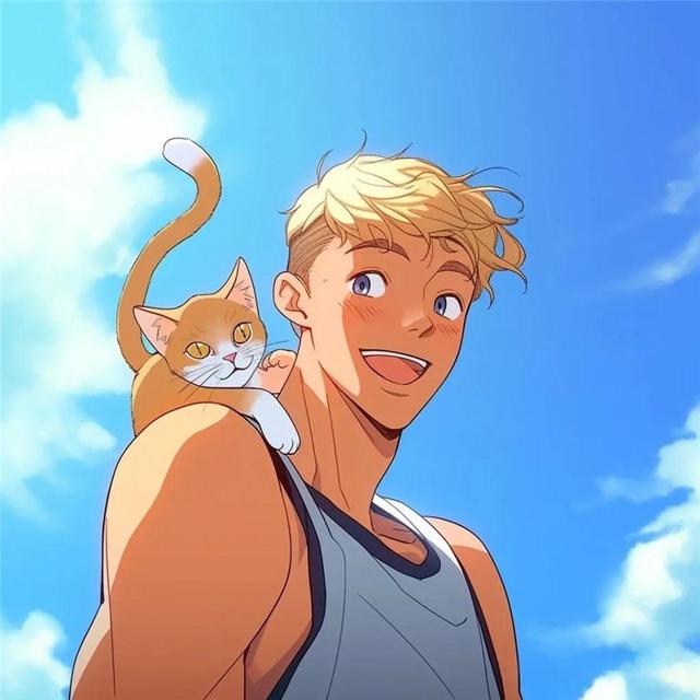 阳光开朗大男孩抱猫动漫男生头像图片