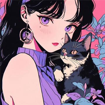 漫画女生和猫头像图片（精选12张），她和她的猫