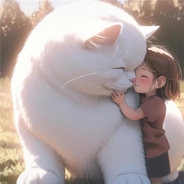 温柔治愈系大猫咪与小女孩头像图片