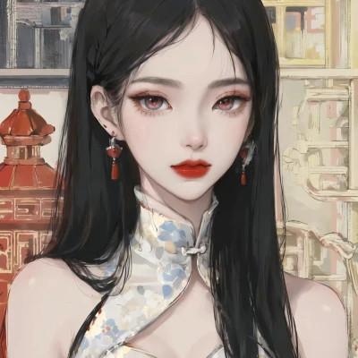 旗袍黑长直御姐动漫女生头像图片，迷倒万千