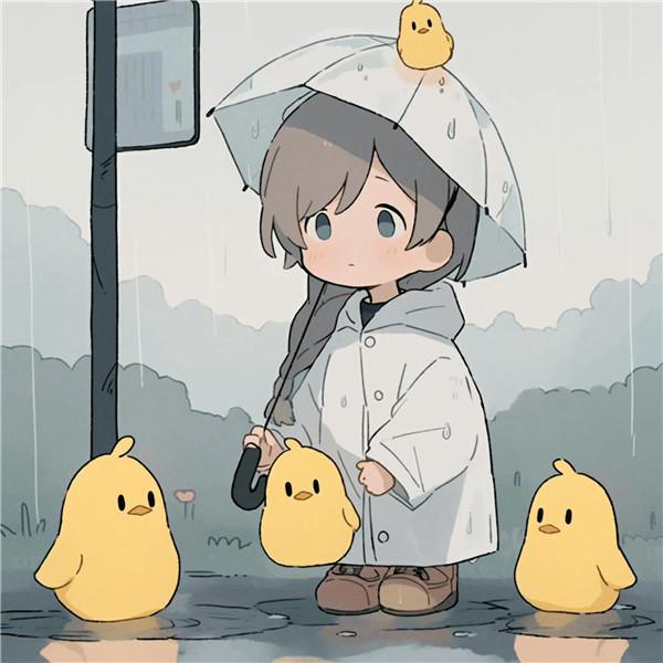 可家治愈系女孩和鸭子躲雨头像图片