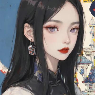 旗袍黑长直御姐动漫女生头像图片，迷倒万千