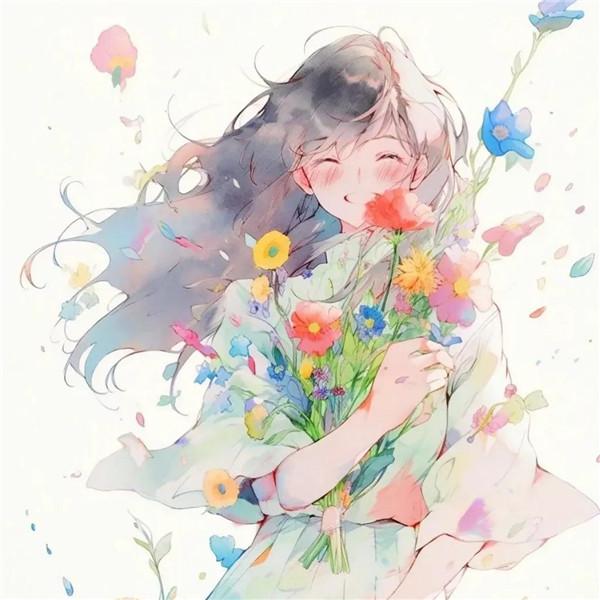 开心幸福治愈系女生捧花头像图片14张