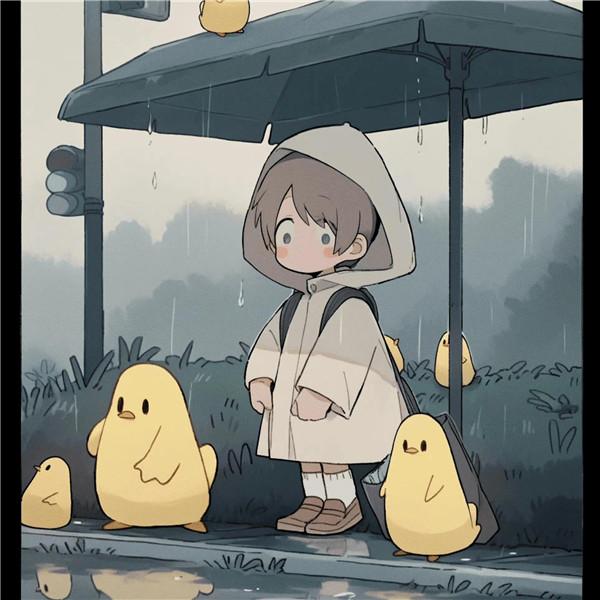 可家治愈系女孩和鸭子躲雨头像图片