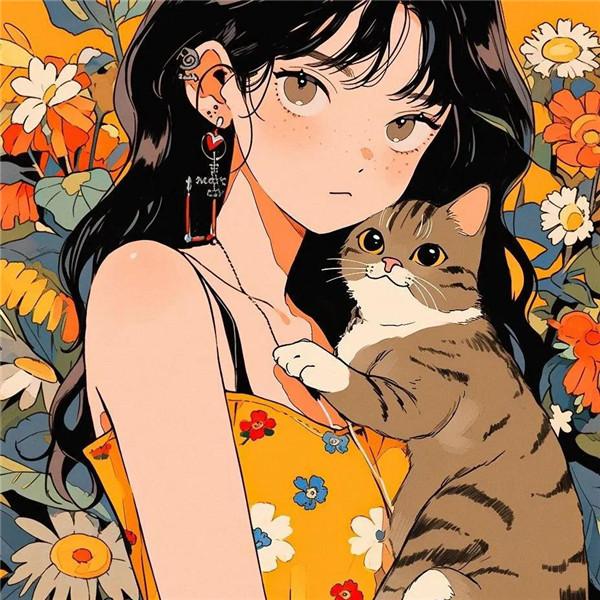 漫画女生和猫头像图片（精选12张），她和她的猫