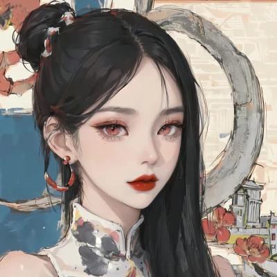 旗袍黑长直御姐动漫女生头像图片，迷倒万千