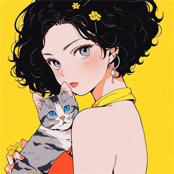 漫画女生和猫头像图片（精选12张），她和她的猫