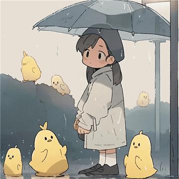 可家治愈系女孩和鸭子躲雨头像图片
