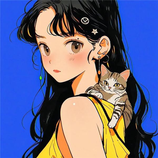 漫画女生和猫头像图片（精选12张），她和她的猫