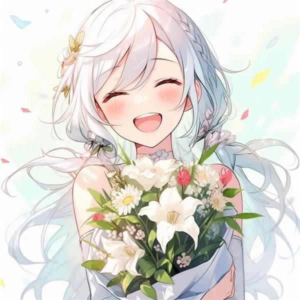 开心幸福治愈系女生捧花头像图片14张
