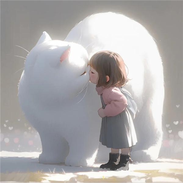 温柔治愈系大猫咪与小女孩头像图片