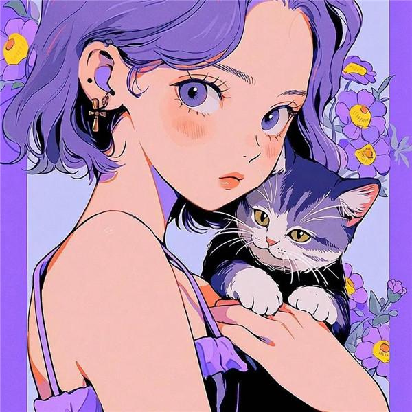 漫画女生和猫头像图片（精选12张），她和她的猫