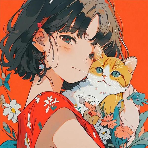 漫画女生和猫头像图片（精选12张），她和她的猫