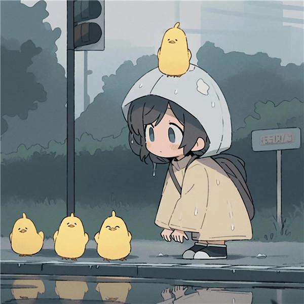 可家治愈系女孩和鸭子躲雨头像图片