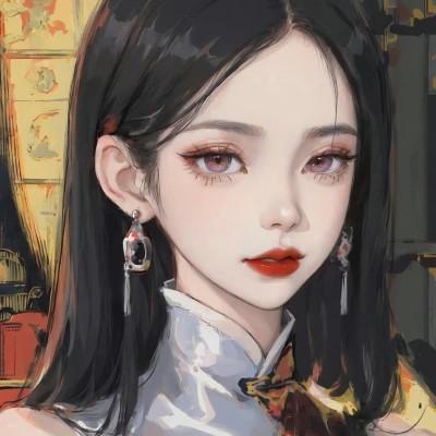 旗袍黑长直御姐动漫女生头像图片，迷倒万千