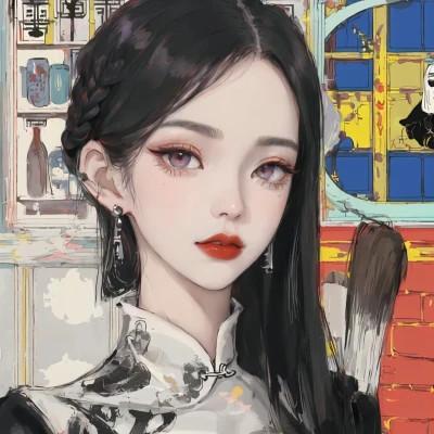 旗袍黑长直御姐动漫女生头像图片，迷倒万千