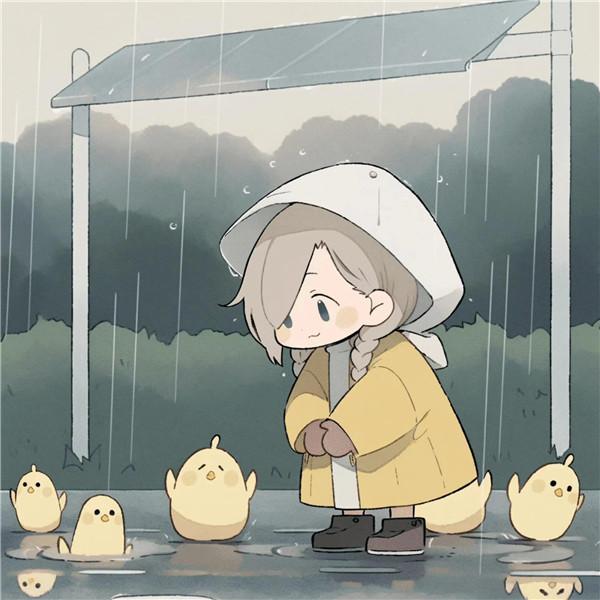 可家治愈系女孩和鸭子躲雨头像图片