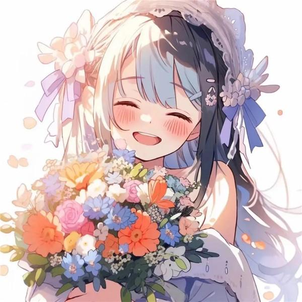 开心幸福治愈系女生捧花头像图片14张