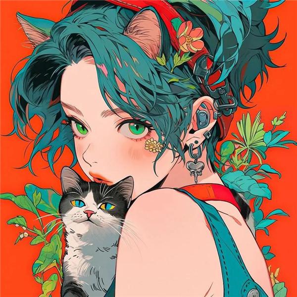 漫画女生和猫头像图片（精选12张），她和她的猫