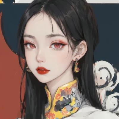 旗袍黑长直御姐动漫女生头像图片，迷倒万千