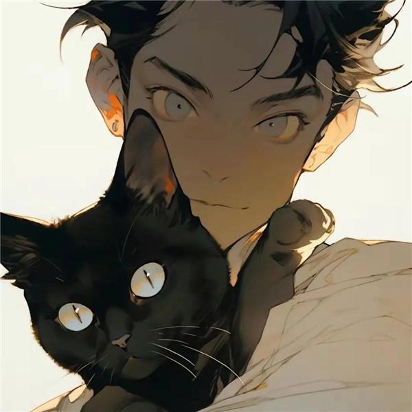 抱着猫的动漫男生头像图片14张,少年与猫