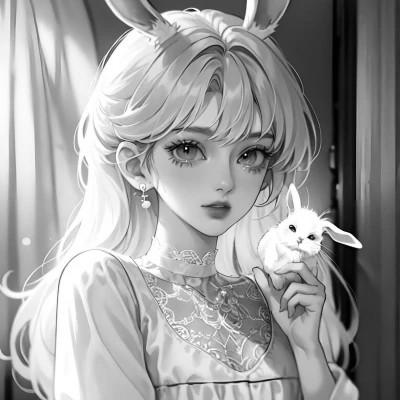 女生日系ins风漫画头像黑白60张