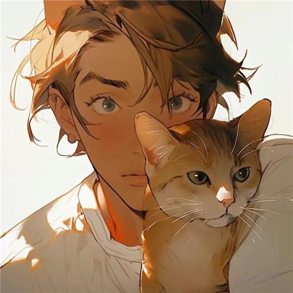 抱着猫的动漫男生头像图片14张,少年与猫