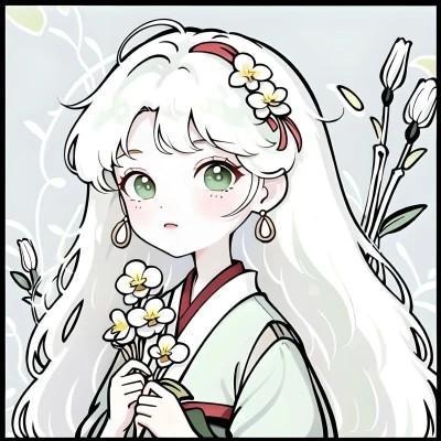 唯美清新的捧花少女动漫头像图片26张，让你秒变小仙女！