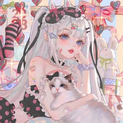 唯美抱猫插画头像女生动漫图片