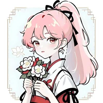 唯美清新的捧花少女动漫头像图片26张，让你秒变小仙女！