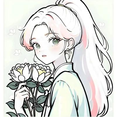 唯美清新的捧花少女动漫头像图片26张，让你秒变小仙女！
