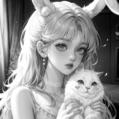 女生日系ins风漫画头像黑白60张