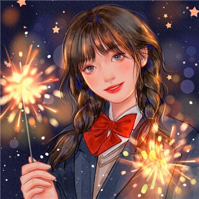 手绘新年过年放烟花女生唯美头像图片