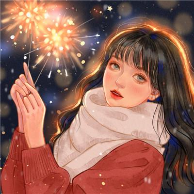 手绘新年过年放烟花女生唯美头像图片