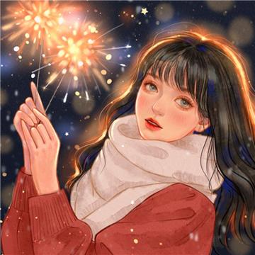 手绘新年过年放烟花女生唯美头像图片