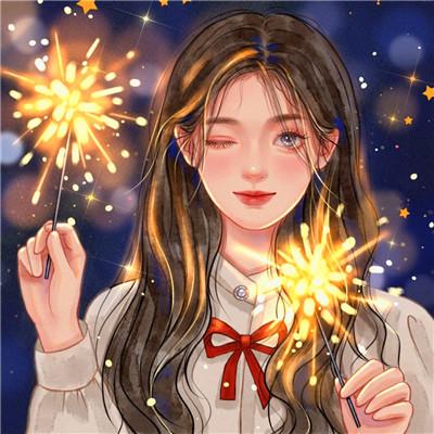 手绘新年过年放烟花女生唯美头像图片