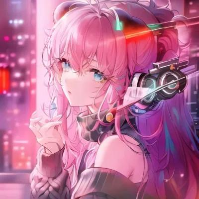 戴耳机电竞游戏动漫女生头像图片