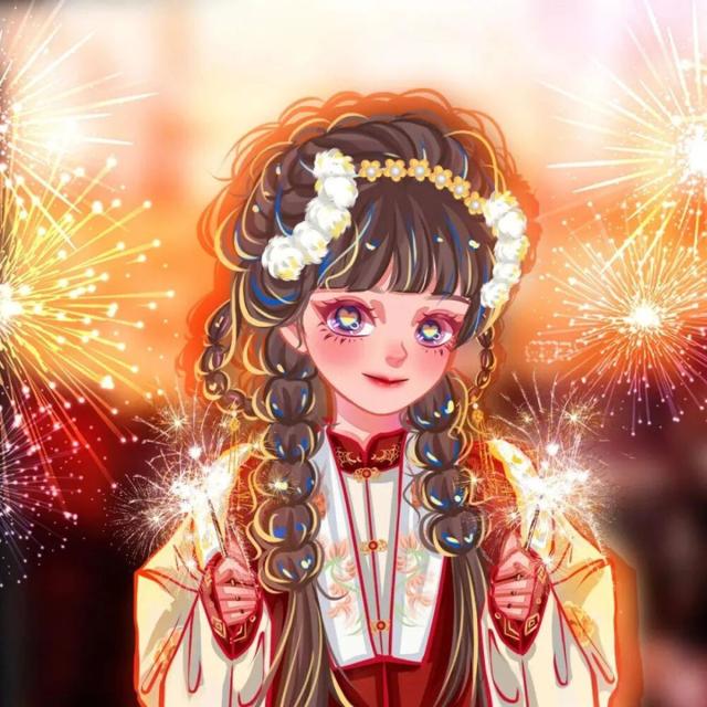 过年新年手绘女生放烟花头像图片