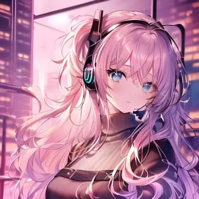 戴耳机电竞游戏动漫女生头像图片