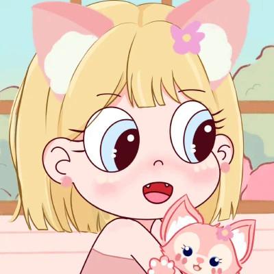 小女孩抱宠物可爱闺蜜卡通头像图片