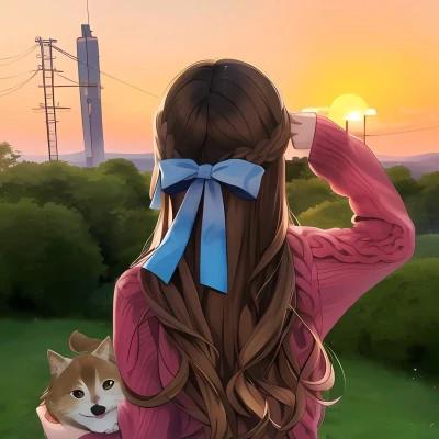 手绘女生背影头像气质唯美高清图片