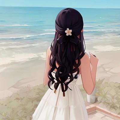 手绘女生背影头像气质唯美高清图片