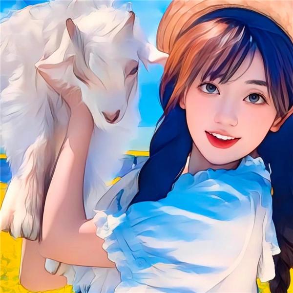 抱羊治愈系插画女生头像图片